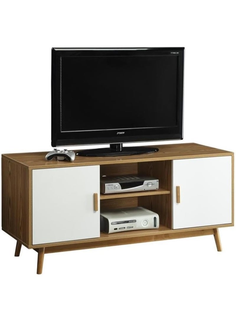 Convenience Concepts Oslo TV Stand, Brown Woodgrain/White - Image 1